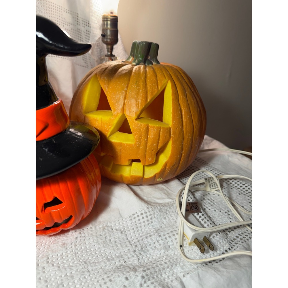 Vintage Halloween Decor Bundle Jack-O-Lantern Blow Mold Ceramic Witch Scarecrow - Picture 6 of 7